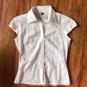 Button down cotton blouse with sheer star details